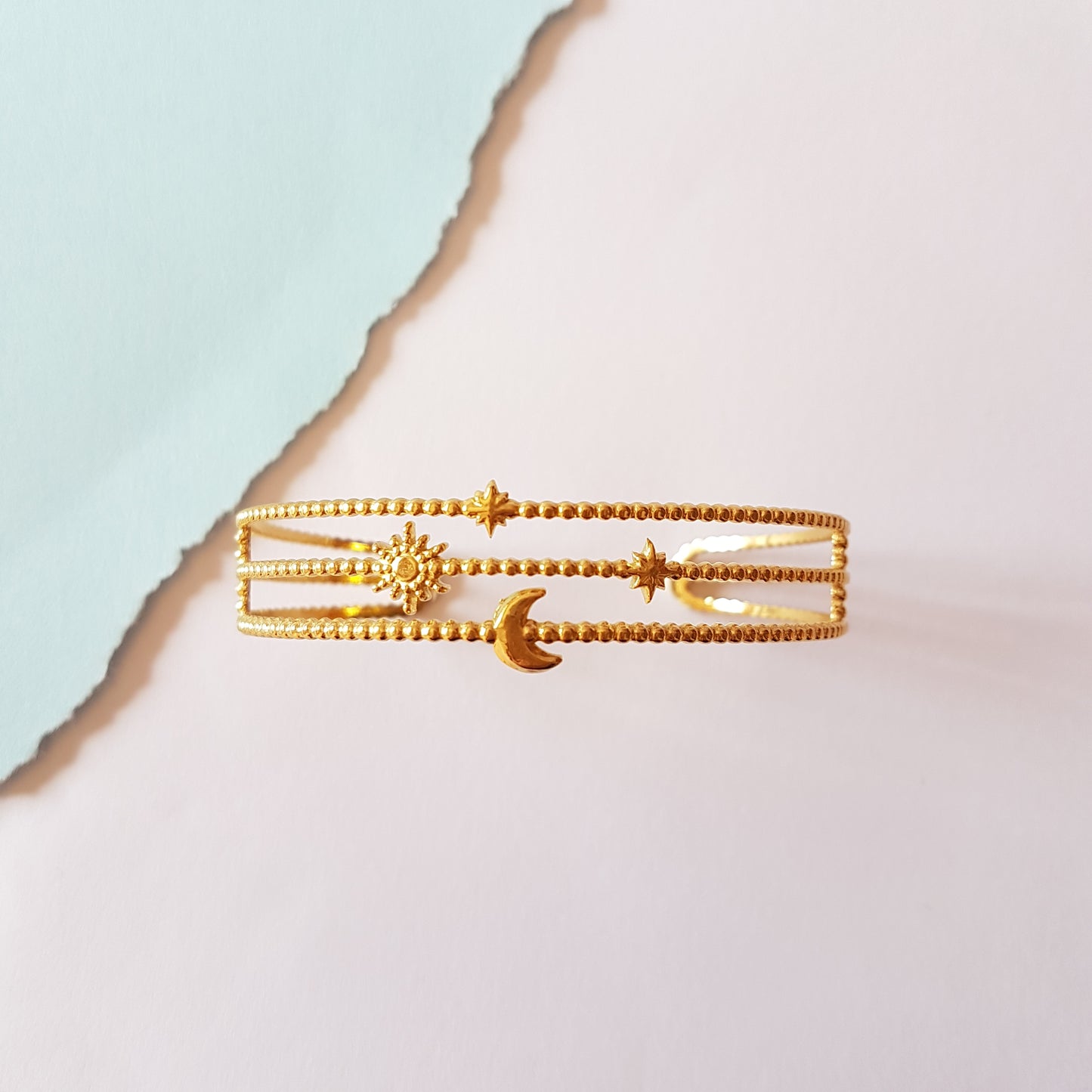 SUN, MOON AND STAR CUFF BRACELET