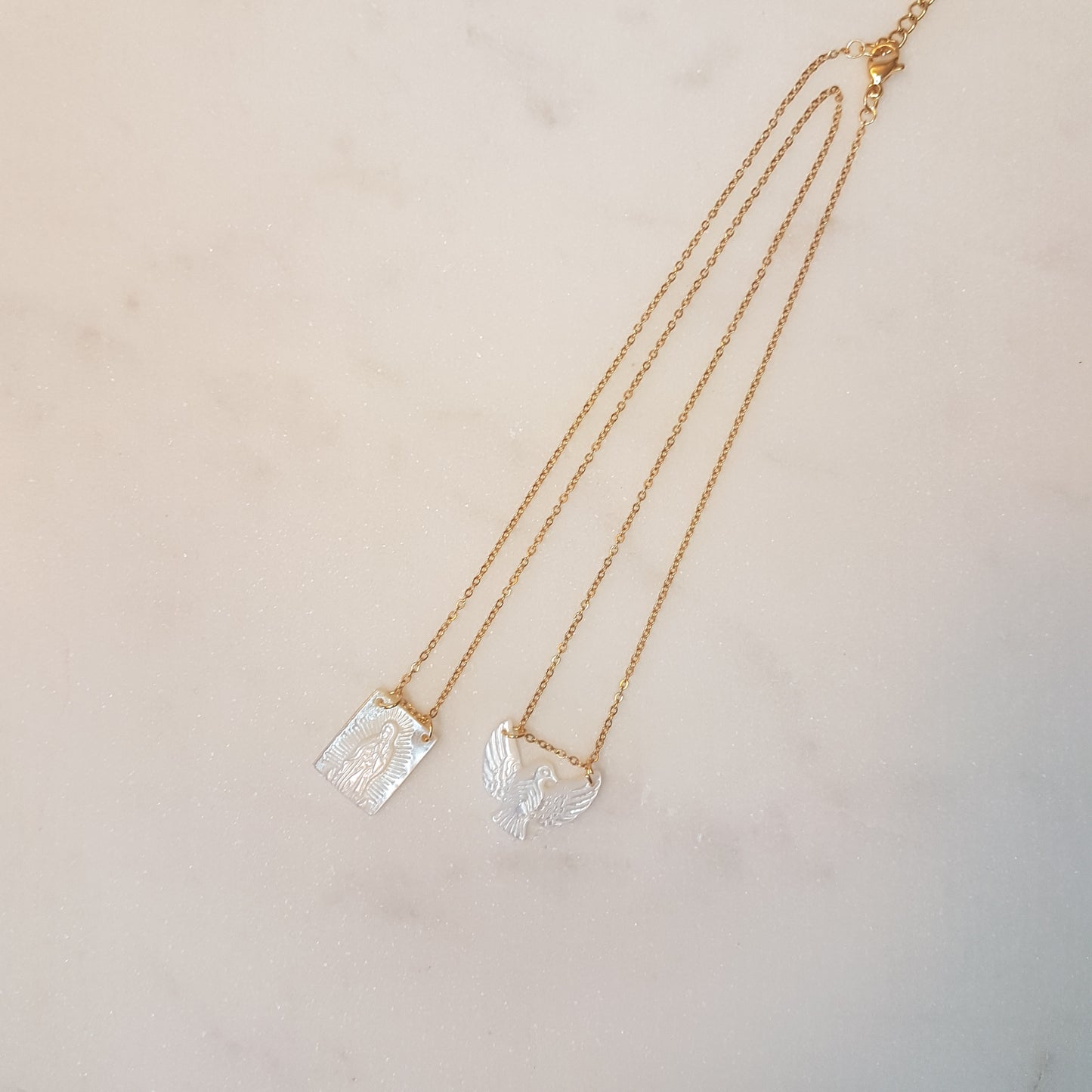 MOTHER OF PEARL SCAPULAR NECKLACE