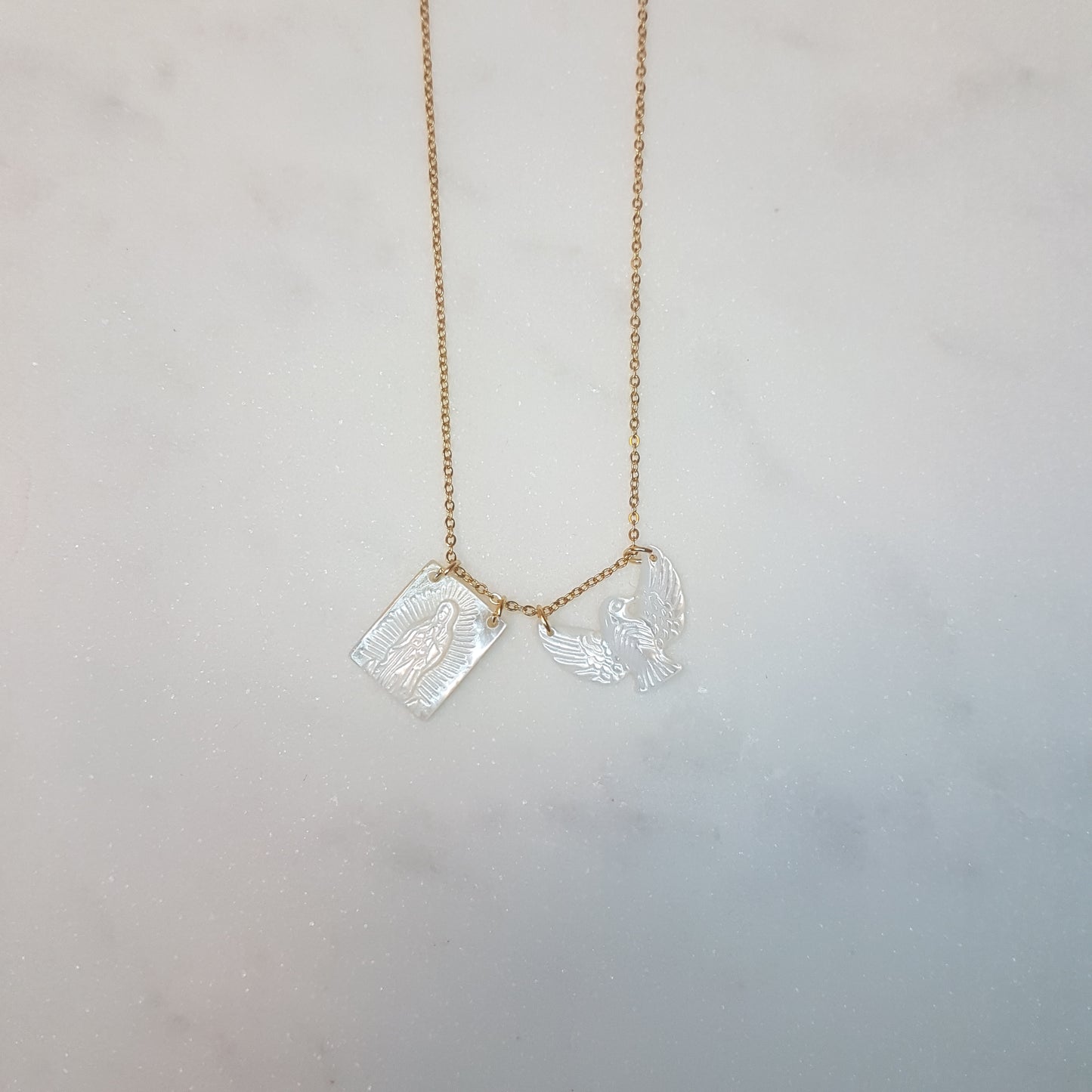 MOTHER OF PEARL SCAPULAR NECKLACE