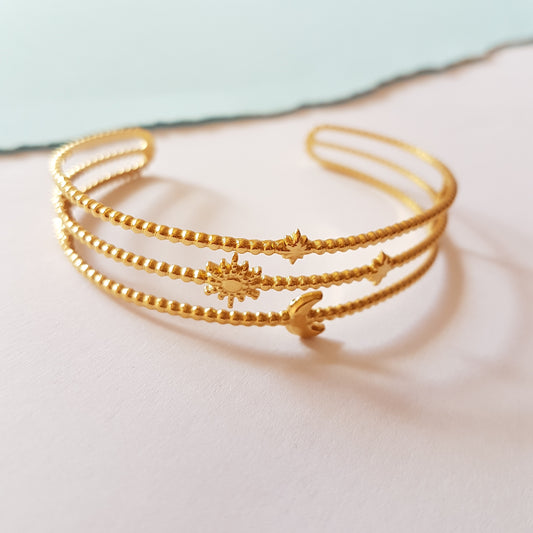 SUN, MOON AND STAR CUFF BRACELET